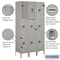 Salsbury Industries Wardrobe Locker, 45" W, 15" D, 78" H, (3) Wide, (9) Openings, Gray 53365GY-U - alternate 3